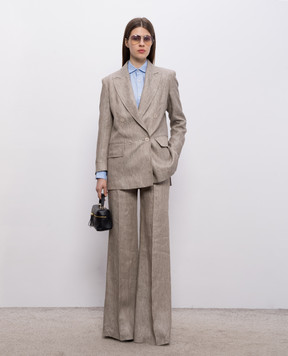 Max Mara Коричневый жакет из льна в узор MXMOLIMPIA1