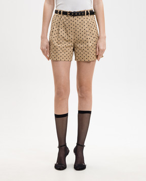 Max Mara Коричневые шорты NOVELLA со льном в горох MSTNOVELLA