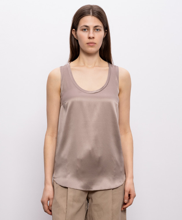 Brunello Cucinelli Бежевый топ из шелка с цепочкой мониль M0C59E0600 изображение 3