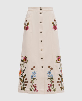 Valentino Бежева джинсова спідниця максі з вишивкою 8B3DD28Z9Y5