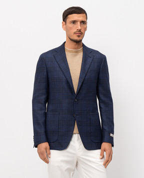 Canali Синій піджак із шовку та вовни в клітинку CF0030323275