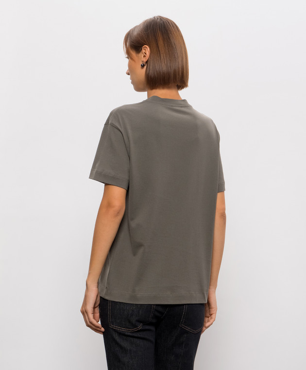 Brunello Cucinelli Футболка цвета хаки с цепочкой мониль M0T81B2M10 изображение 3
