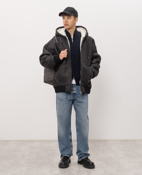 Off-White Черная дубленка с капюшоном 44MJL007F26L001