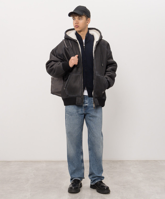 Off-White Черная дубленка с капюшоном 44MJL007F26L001 изображение 2