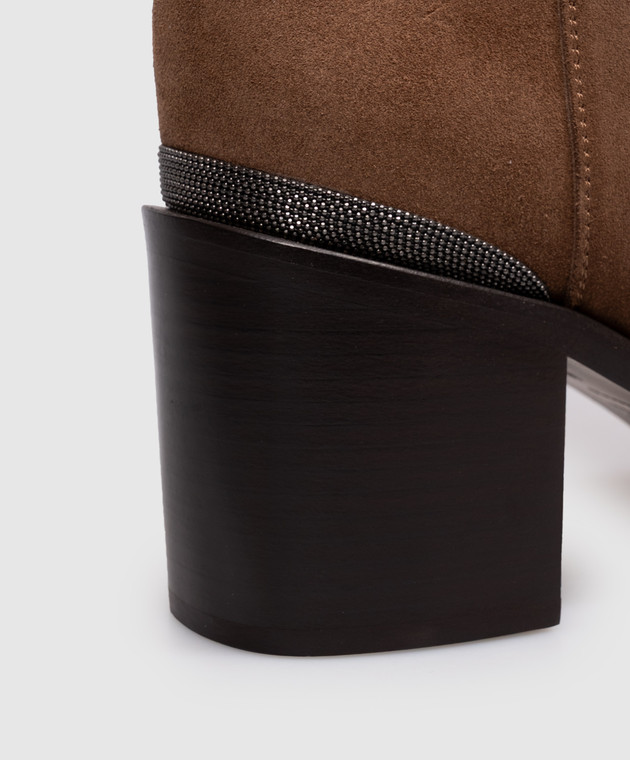Brunello Cucinelli Коричневі замшеві ботильйони з ланцюжком моніль MZSFC3358P зображення 5