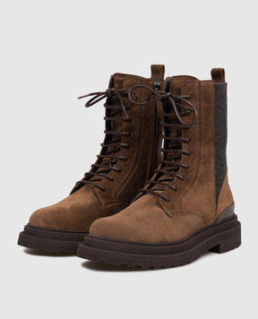 Brunello Cucinelli Замшевые коричневые ботинки с цепочкой мониль MZSFG3308P
