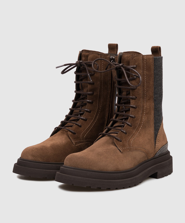 Brunello Cucinelli Замшевые коричневые ботинки с цепочкой мониль MZSFG3308P изображение 2