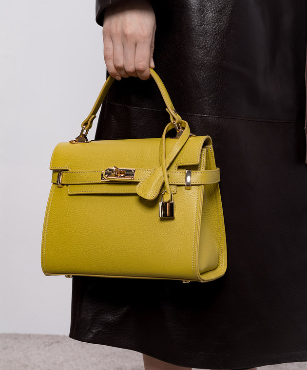 Gianni Notaro Зеленая кожаная сумка-сетчел DOLLARO 099DOLLAROORO изображение 2