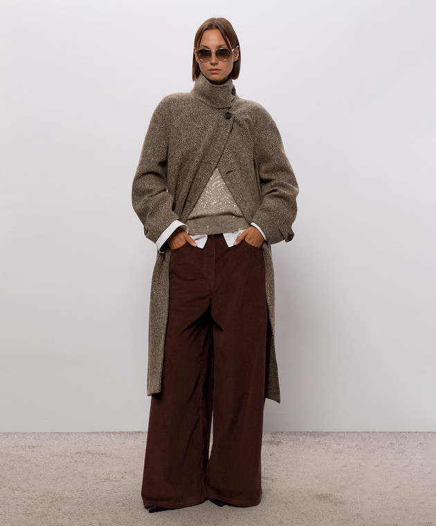 Brunello Cucinelli Коричневое пальто в узор MG5669766 изображение 2