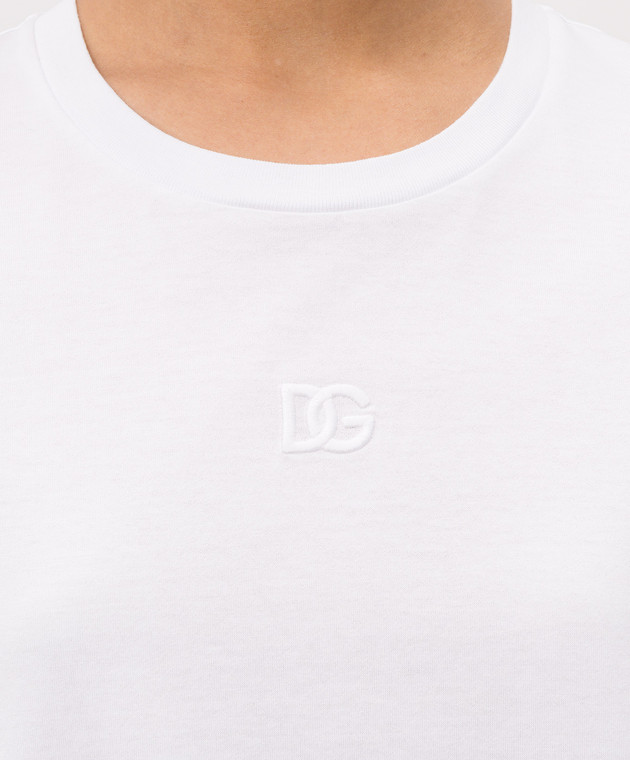 Dolce&Gabbana Белая футболка прямого кроя с вышивкой DG F8W64ZGDDYD изображение 5