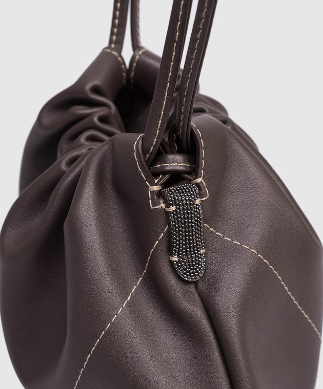 Brunello Cucinelli Коричневая кожаная сумка-кисет с цепочкой мониль MBIMD2808 изображение 4