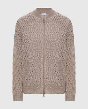 Brunello Cucinelli Бежевий кардиган з льону з паєтками MCO564706