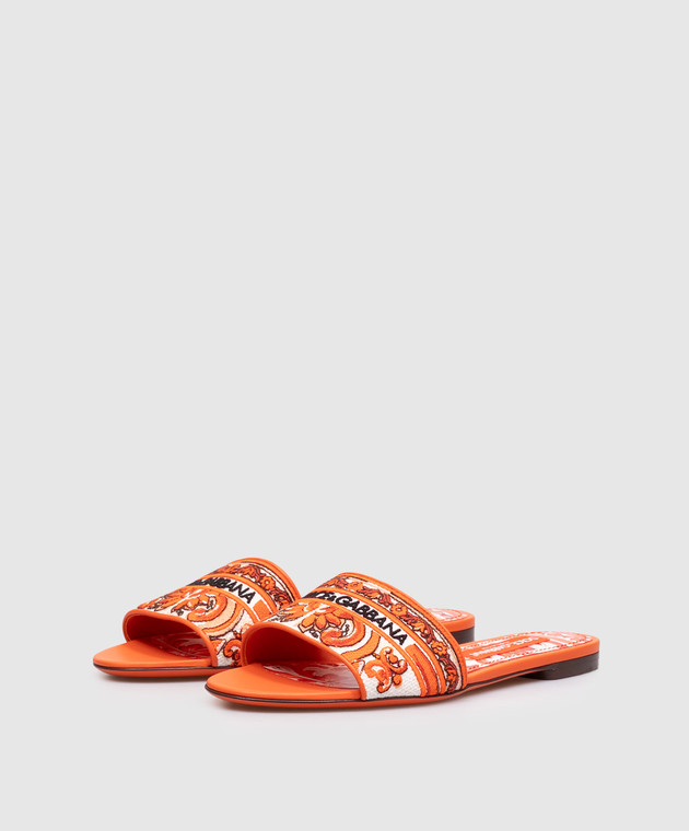 Dolce&Gabbana Помаранчеві шльопанці з вишивкою Майоліка CQ0571AV804 зображення 2