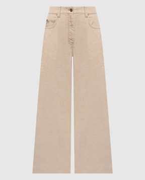 Brunello Cucinelli Бежеві вельветові штани з льоном MP185P4059