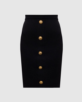 Balmain Черная юбка карандаш с брендовыми заклепками GF1LC018KJ43