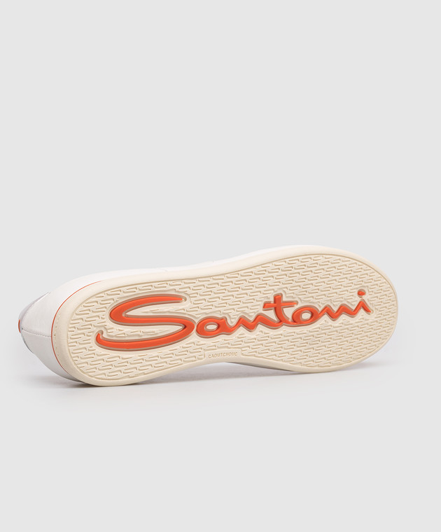 Santoni Кожаные кроссовки цвета айвори с тиснением логотипа WBYR61449TIRTFIY изображение 5