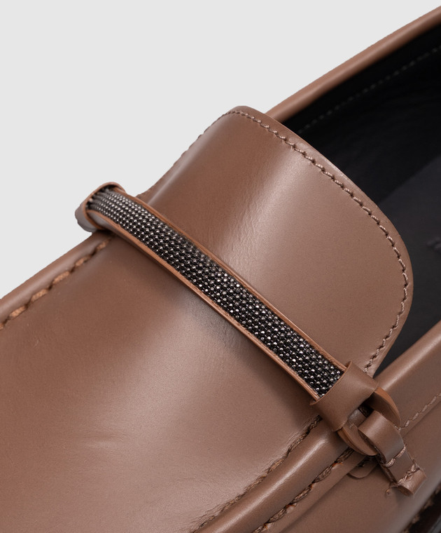 Brunello Cucinelli Коричневі шкіряні лофери з ланцюжком моніль MZMGG3314P зображення 5