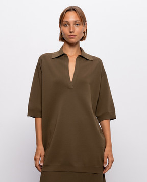Max Mara Топ MALPINO цвета хаки с воротником-поло MXMALPINO