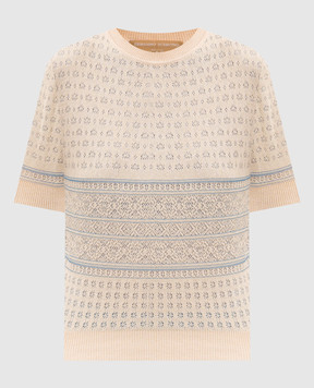 Ermanno Scervino Бежевий топ з шовком у візерунок D485L754LWK