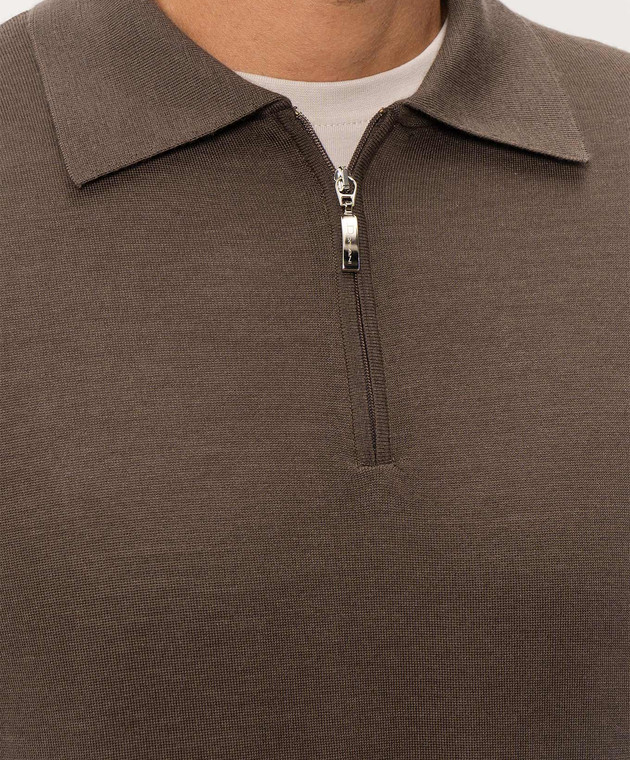 Doriani Cashmere Коричневе поло з вовни, шовку та кашеміру 18057ZIP79 зображення 5