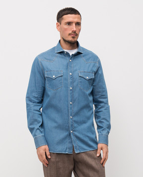 Brunello Cucinelli Джинсова сорочка синього кольору MR6834008