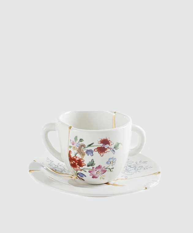 SELETTI Біла порцелянова чашка для кави з блюдцем Kintsugi 09641 зображення 2