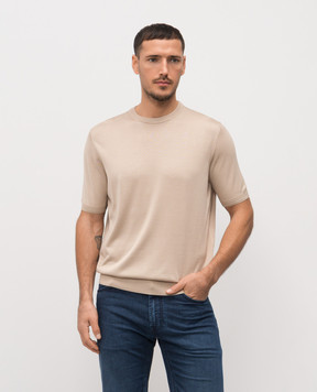 Stefano Ricci Бежева футболка із шовку з монограмою логотипа K616215G10F26101