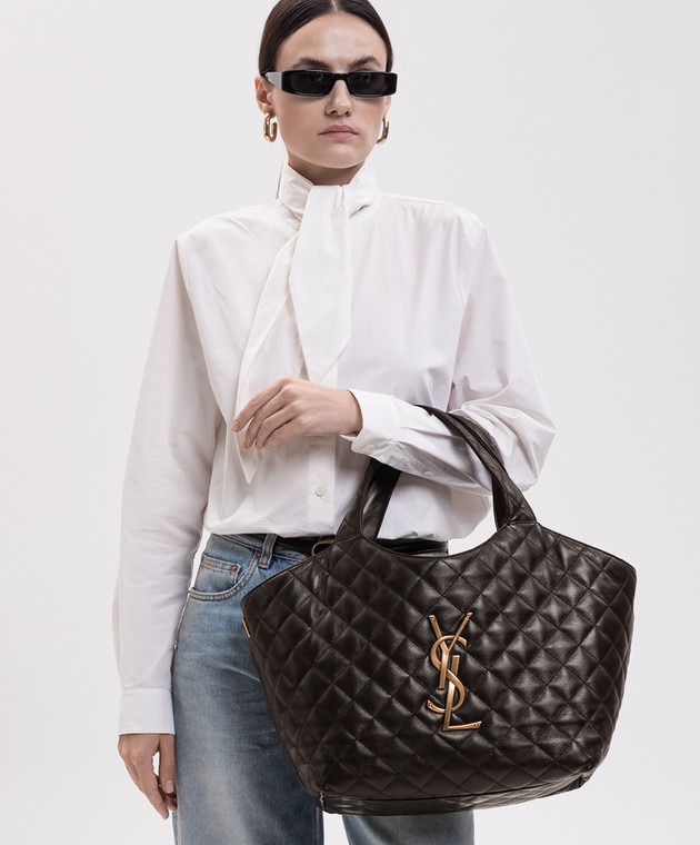 Saint Laurent Коричневая кожаная сумка-тоут ICARE 871494AAANG изображение 2