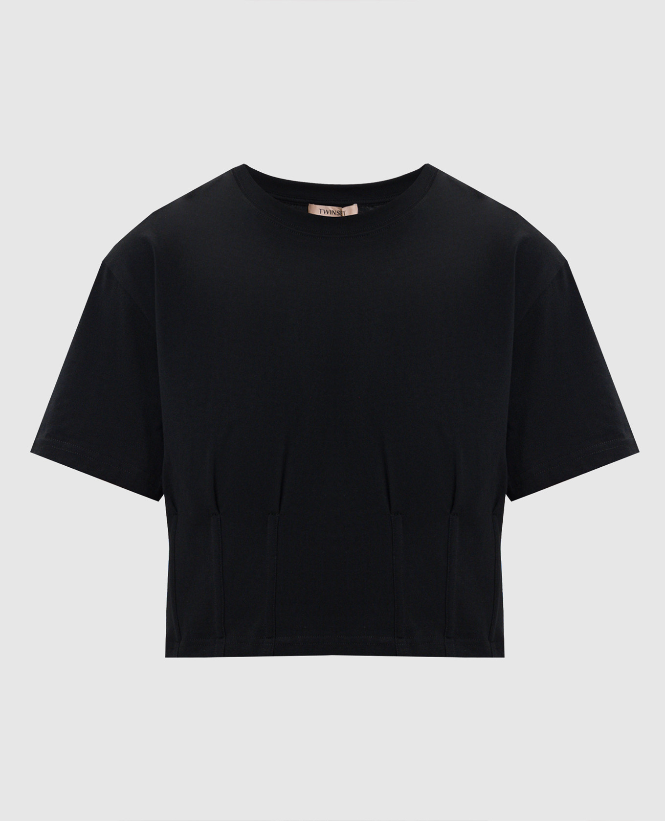 Черная укороченная футболка в корсетном стиле