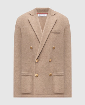 Brunello Cucinelli Бежевий двобортний кардиган з кашеміру в стилі піджака M22706906