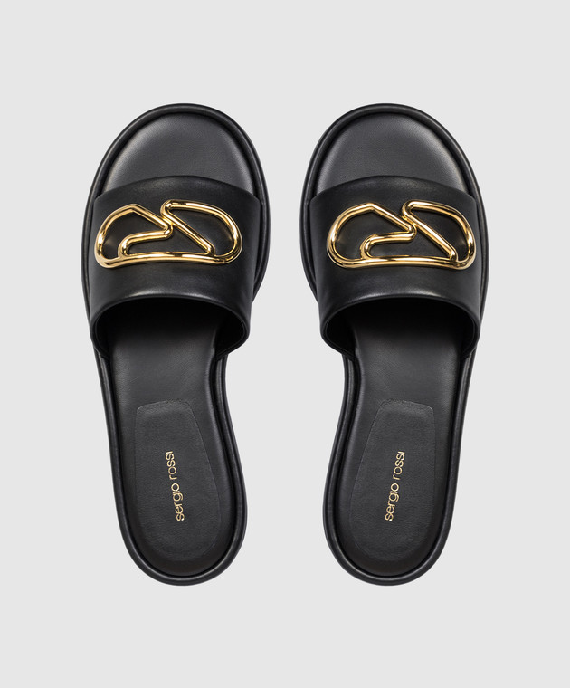 Sergio Rossi Чорні шкіряні шльопанці Surge B11380MMVN13 зображення 4