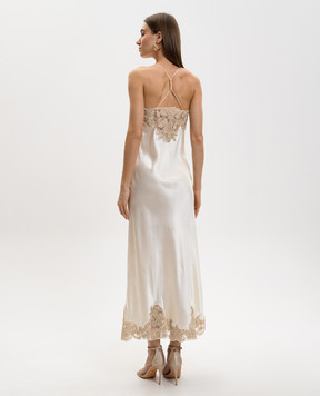 Ermanno Scervino Бежева сукня міді із шовку з мереживом D482Q361APKZF