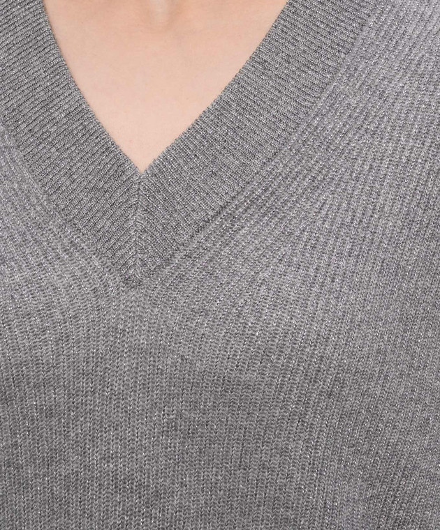 Brunello Cucinelli Сірий пуловер з кашеміром з люрексом M1E224722P зображення 5