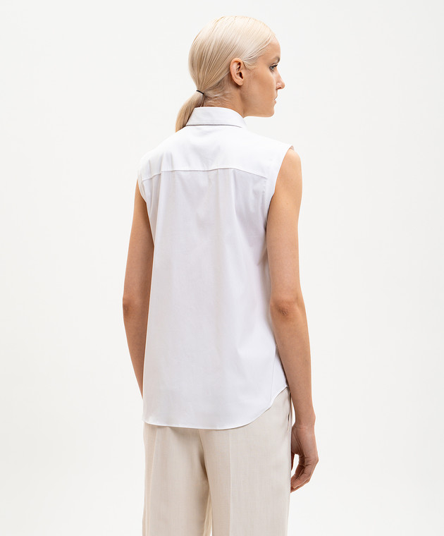 Brunello Cucinelli Біла сорочка без рукавів з оздобленням на комірі MP091MA616 зображення 4