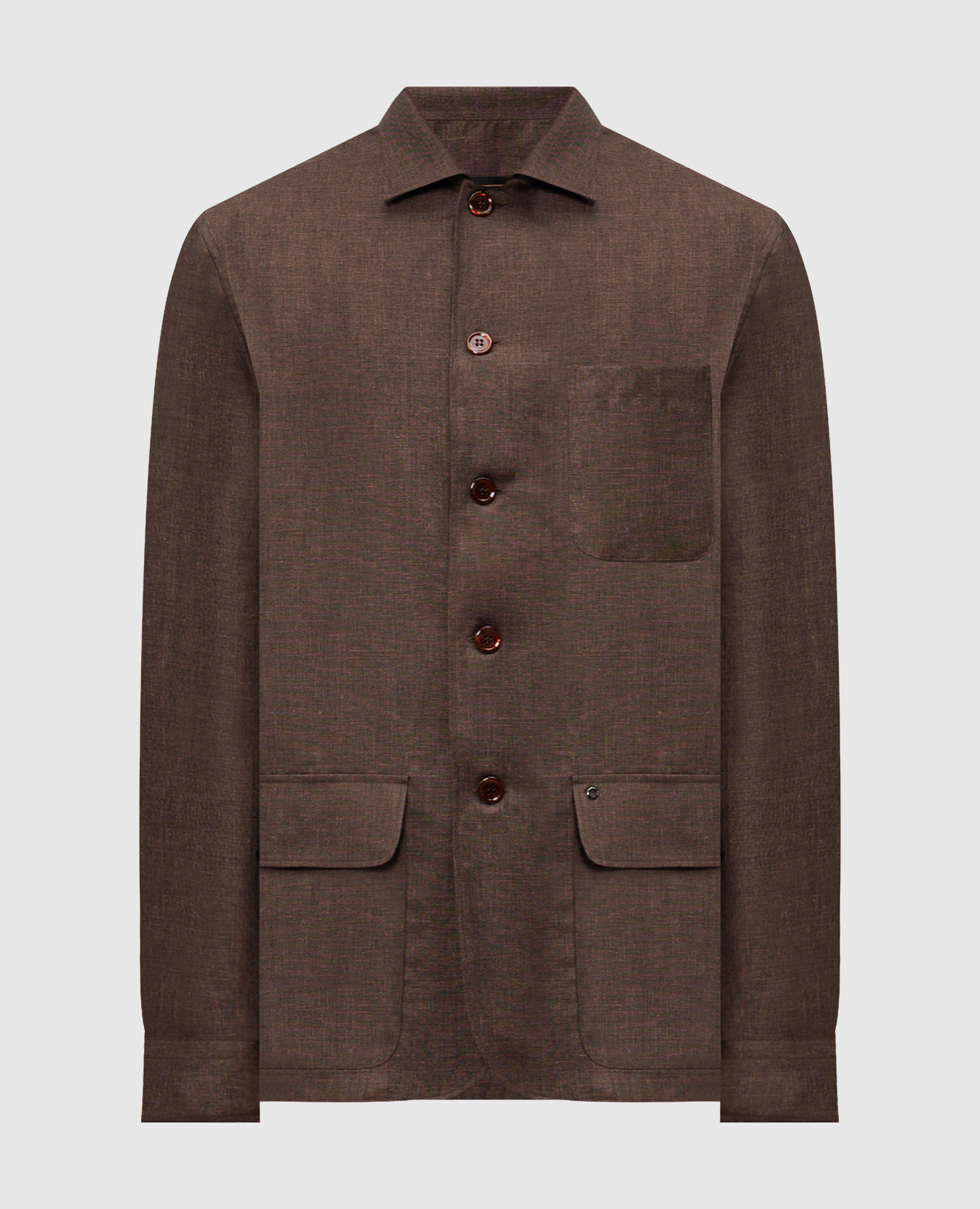 Коричневая рубашка из льна, шерсти и шелка