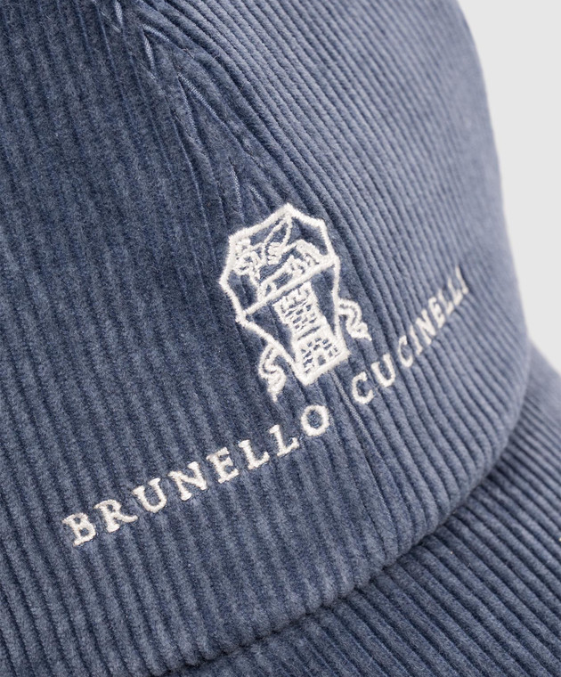 Brunello Cucinelli Синя вельветова кепка з вишивкою логотипа MY4999850 зображення 4