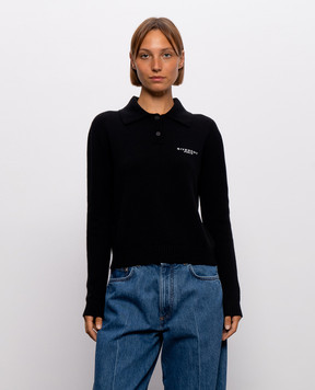 Givenchy Черный свитер из шерсти и кашемира с воротником-поло BW61J04ZTA