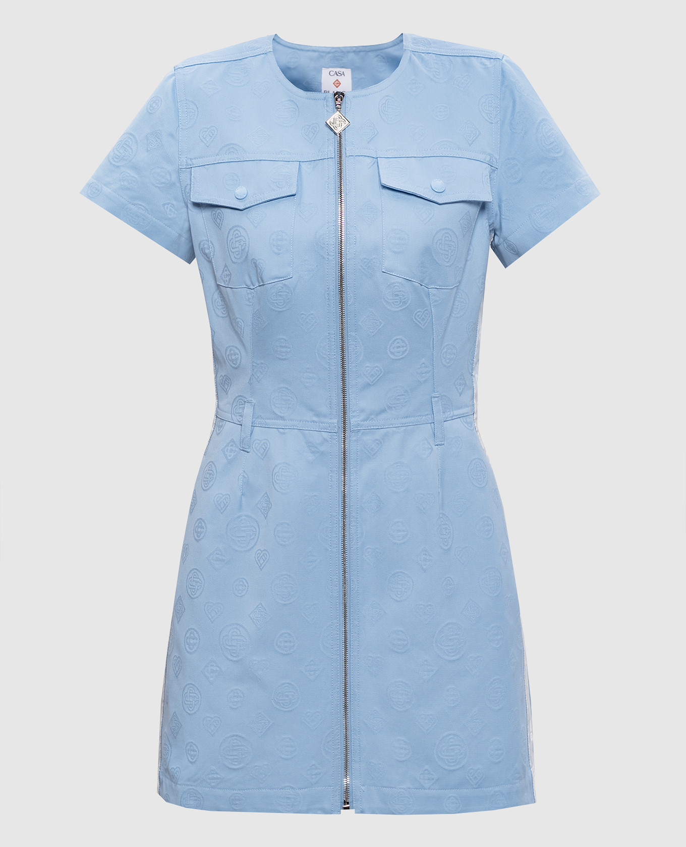 

Голубое платье-рубашка мини в эмблемы шаблон, Голубой, Повседневные платья