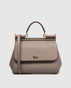 Dolce&Gabbana Бежева шкіряна сумка Sicily з пластиною логотипа BB6002B1001