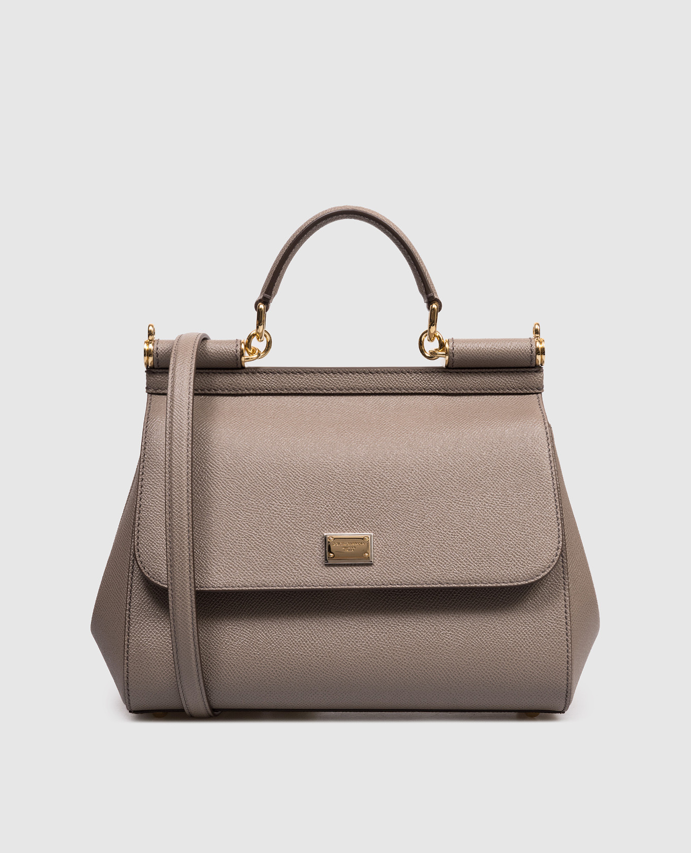 Бежевая кожаная сумка Sicily с пластиной логотипа