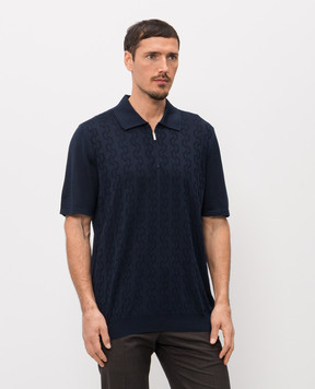 Bertolo Cashmere Синє поло із шовку у візерунок 9023350024255860