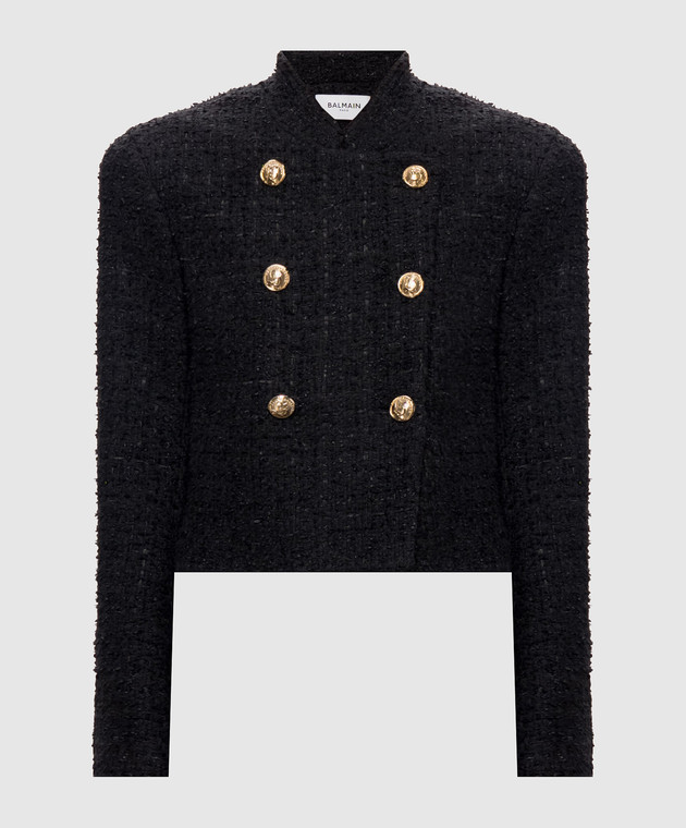 Balmain Черный двубортный твидовый жакет JA0000000061