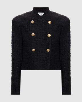 Balmain Черный двухбортный твидовый жакет JA0000000061