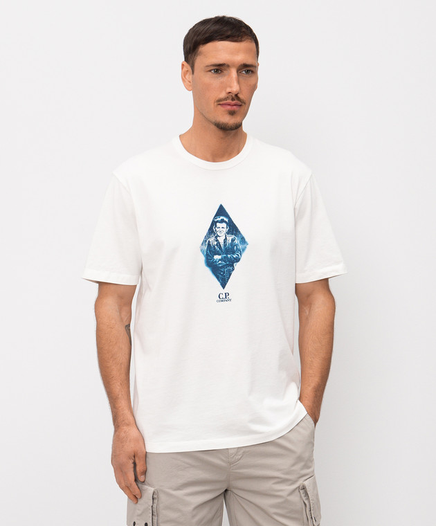 C.P. Company Футболка цвета айвори с принтом эмблемы MTS266A110656W изображение 3