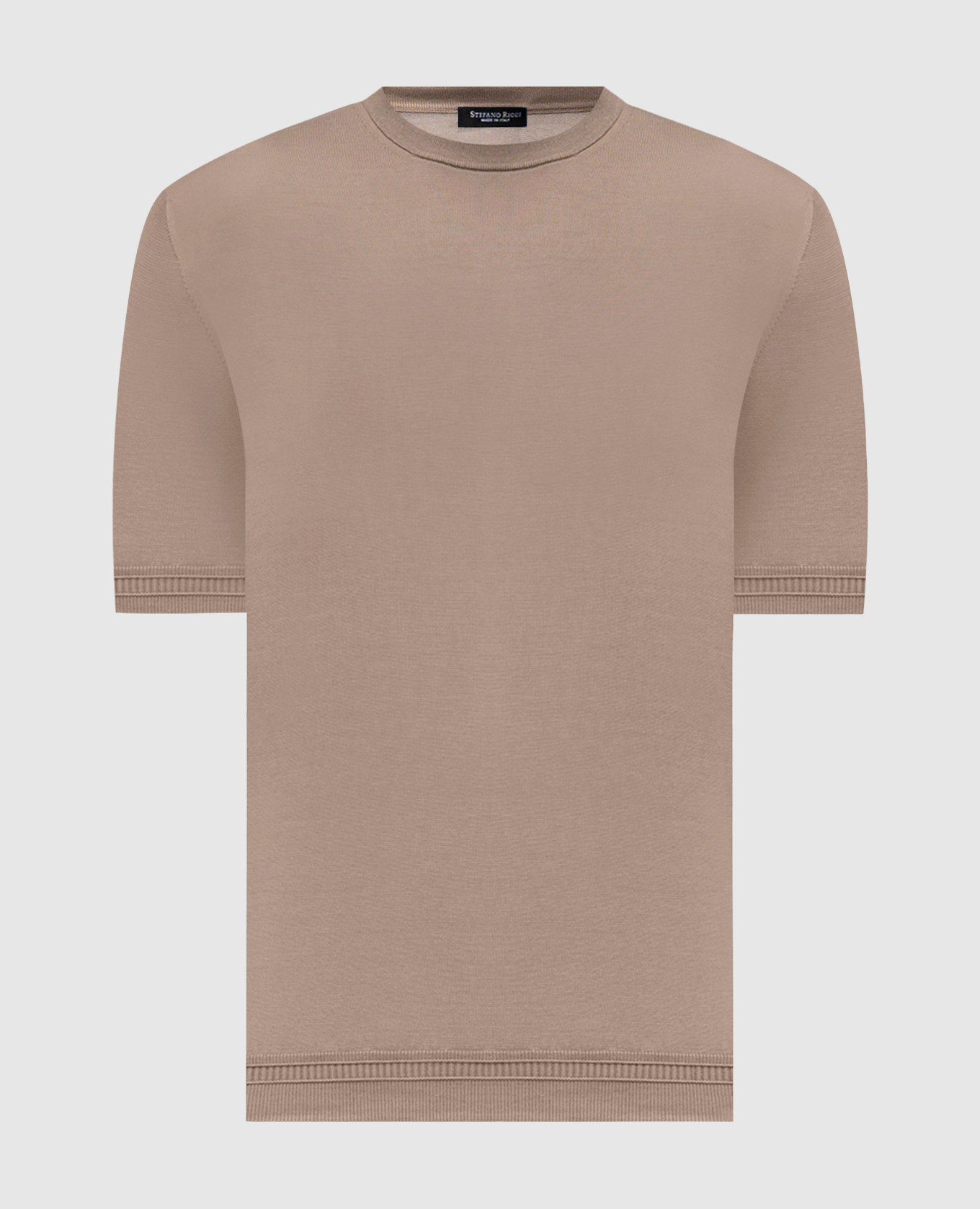 Коричневая футболка из шелка с вышивкой логотипа