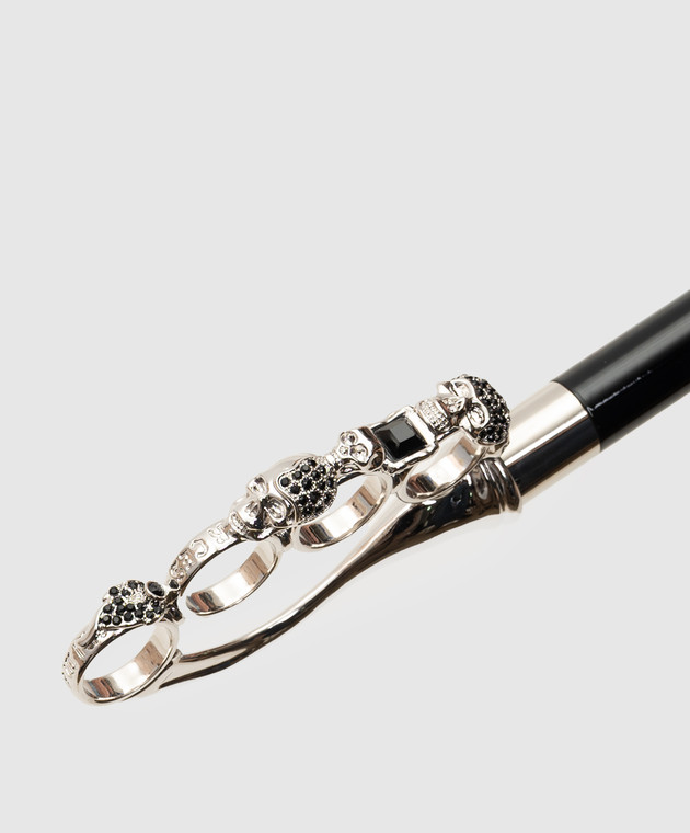 Pasotti Чорна парасолька-тростина з ручкою у вигляді кастета з кристалами Swarovski OMITUO478RASO67681 зображення 4