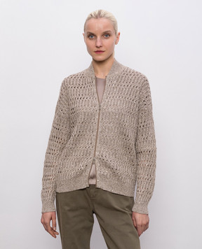 Brunello Cucinelli Бежевий кардиган з льону з паєтками MCO564706