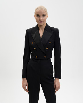 Dolce&Gabbana Чорний укорочений двобортний жакет з вовни та шовку F299YTFU2OW