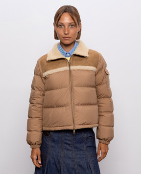 Moncler Коричнева комбінована пухова куртка Aurore L20931A00027N0377