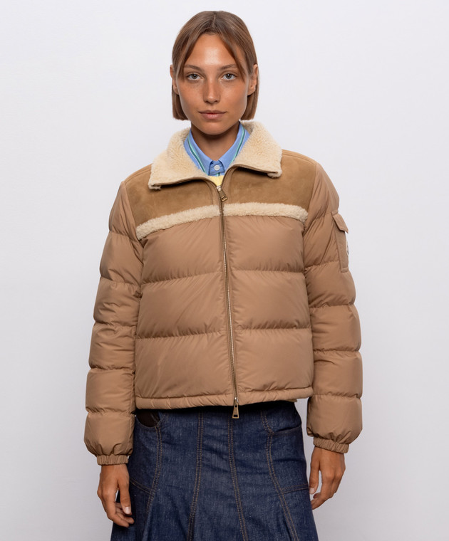 Moncler Коричневая комбинированная пуховая куртка Aurore L20931A00027N0377 изображение 3